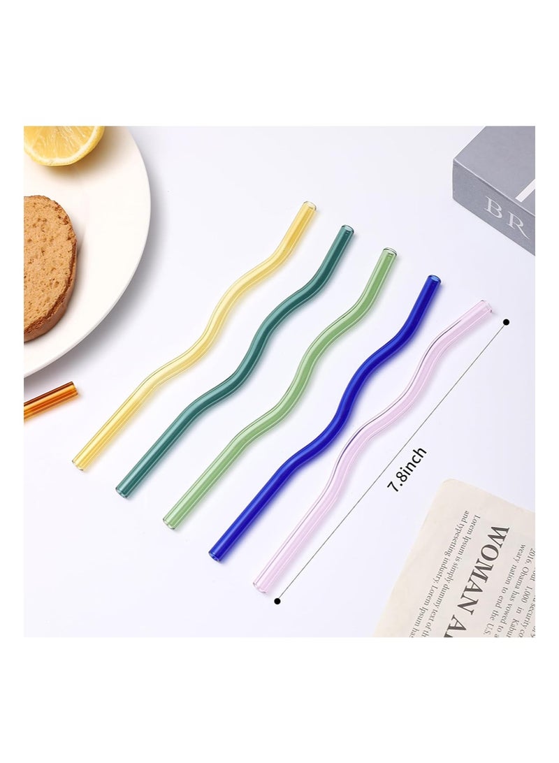 إزدنك 6 قطع من مصاصات الزجاج المتموجة الملونة، 7.87 بوصة × 8 مم، مصاصات زجاجية لطيفة قابلة لإعادة الاستخدام، مصنوعة من مادة البورسليكات العالية، تأتي مع فرشاة تنظيف واحدة، مناسبة للمشروبات الساخنة والباردة والقهوة المثلجة والحليب والشاي - Image 3