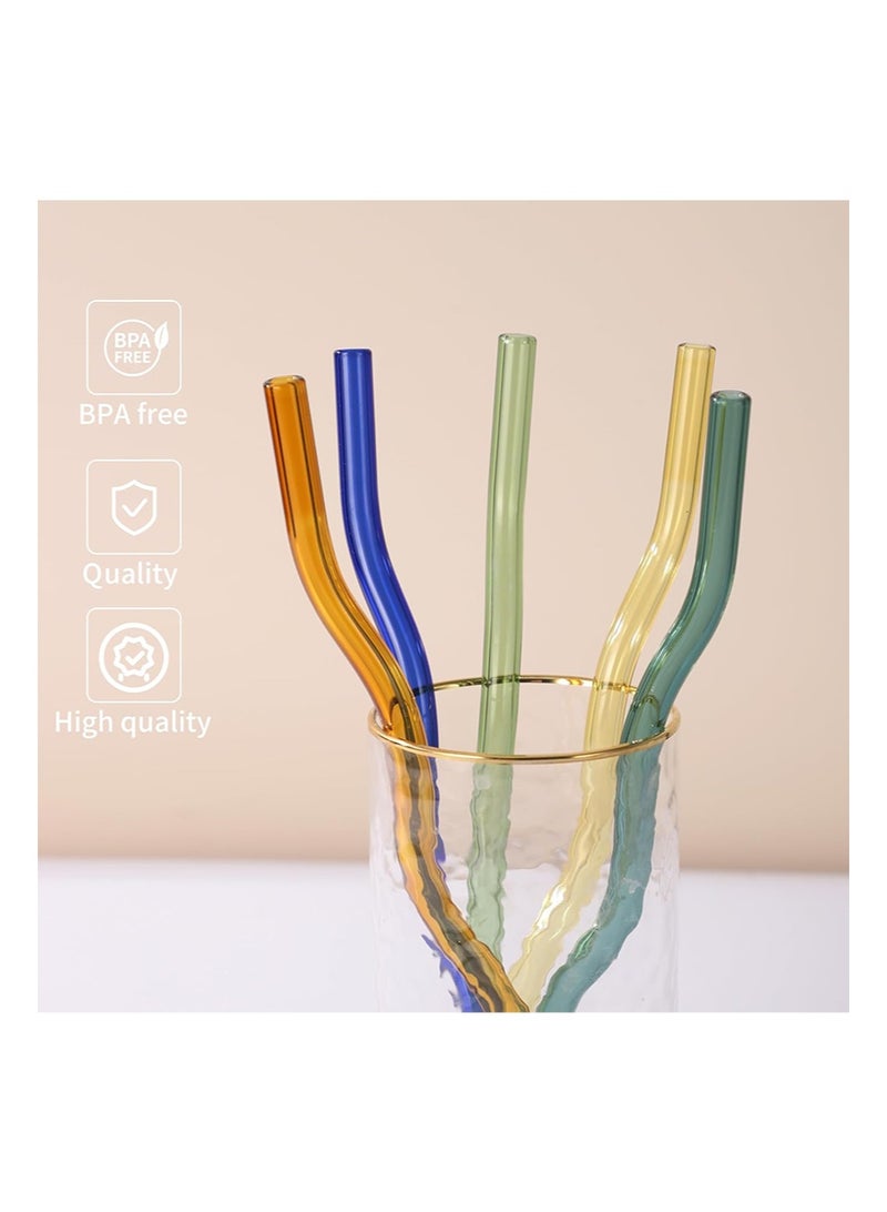 إزدنك 6 قطع من مصاصات الزجاج المتموجة الملونة، 7.87 بوصة × 8 مم، مصاصات زجاجية لطيفة قابلة لإعادة الاستخدام، مصنوعة من مادة البورسليكات العالية، تأتي مع فرشاة تنظيف واحدة، مناسبة للمشروبات الساخنة والباردة والقهوة المثلجة والحليب والشاي - Image 4