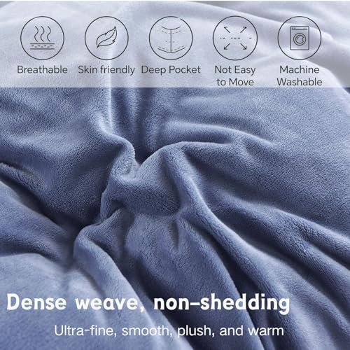 LweiPsqLin Velvet Fitted Sheet Queen Size,Fleece Plush Bed Sheet Mattress Protector Cover with 15'' Deep Pocket Warm Fuzzy Bottom Sheet (Not Include Pillowcases),Blue - Image 3