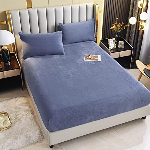 LweiPsqLin Velvet Fitted Sheet Queen Size,Fleece Plush Bed Sheet Mattress Protector Cover with 15'' Deep Pocket Warm Fuzzy Bottom Sheet (Not Include Pillowcases),Blue - Image 5
