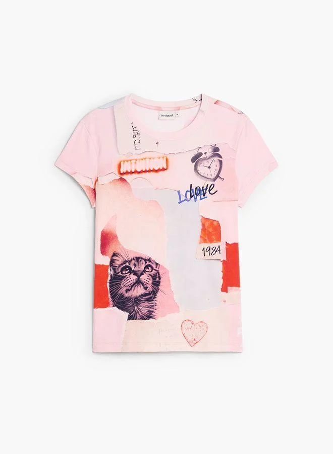 Desigual Multicolour Printed T-shirt 100% cotton for Women | Best Price UAE