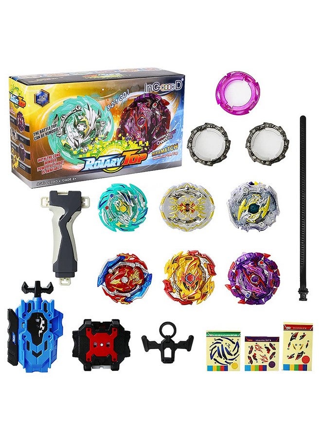 Ingooood Metal Master Fusion Gyro Toys for Kids, 6 Pieces Battling Top Battle Burst High Performance Set with 2 Launchers - Image 2