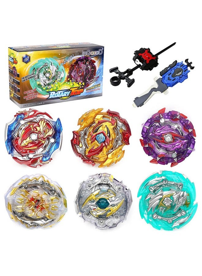 Ingooood Metal Master Fusion Gyro Toys for Kids, 6 Pieces Battling Top Battle Burst High Performance Set with 2 Launchers - Image 1