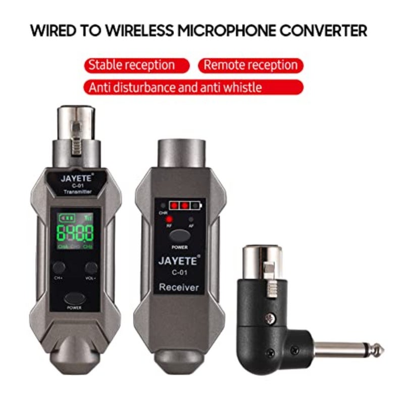 Microphone Converter, C-01 UHF Professional Wired to Wireless Micphone Transmitter and Receiver 500~980MHz Receiving Transmission Compatible with Dynamic/Condenser Microphone with 48V Phantom - Image 2