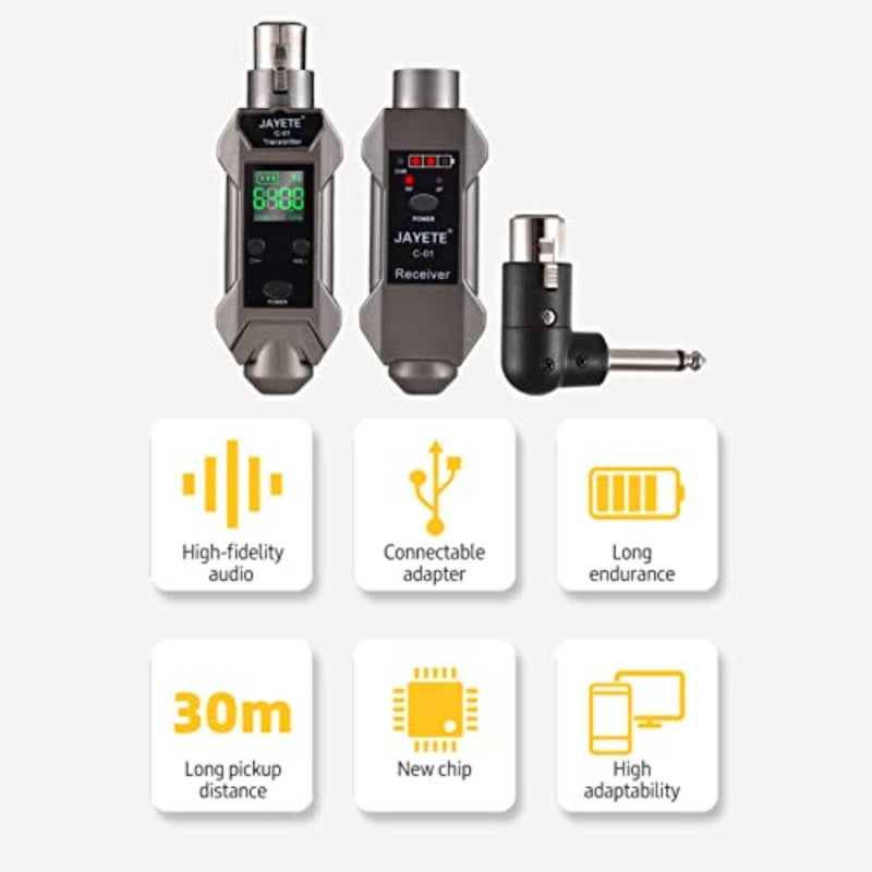 Microphone Converter, C-01 UHF Professional Wired to Wireless Micphone Transmitter and Receiver 500~980MHz Receiving Transmission Compatible with Dynamic/Condenser Microphone with 48V Phantom - Image 3
