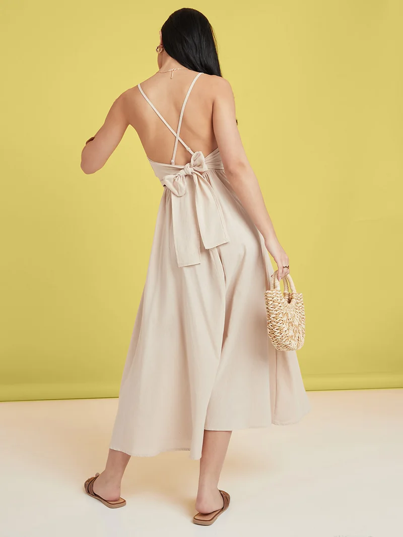 Styli Strappy Crossback A-Line Maxi Dress with Tie Back