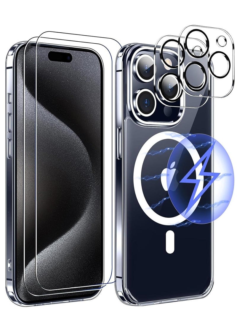 Raxoom 6-in-1 Magnetic for iPhone 15 Pro Max Case and screen protector,[Compatible with Magsafe] [ 2Pcs Screen Protectors + 2Pcs Camera Lens Protectors] Slim Thin Shockproof Phone Case for 15 Pro Max - Image 1