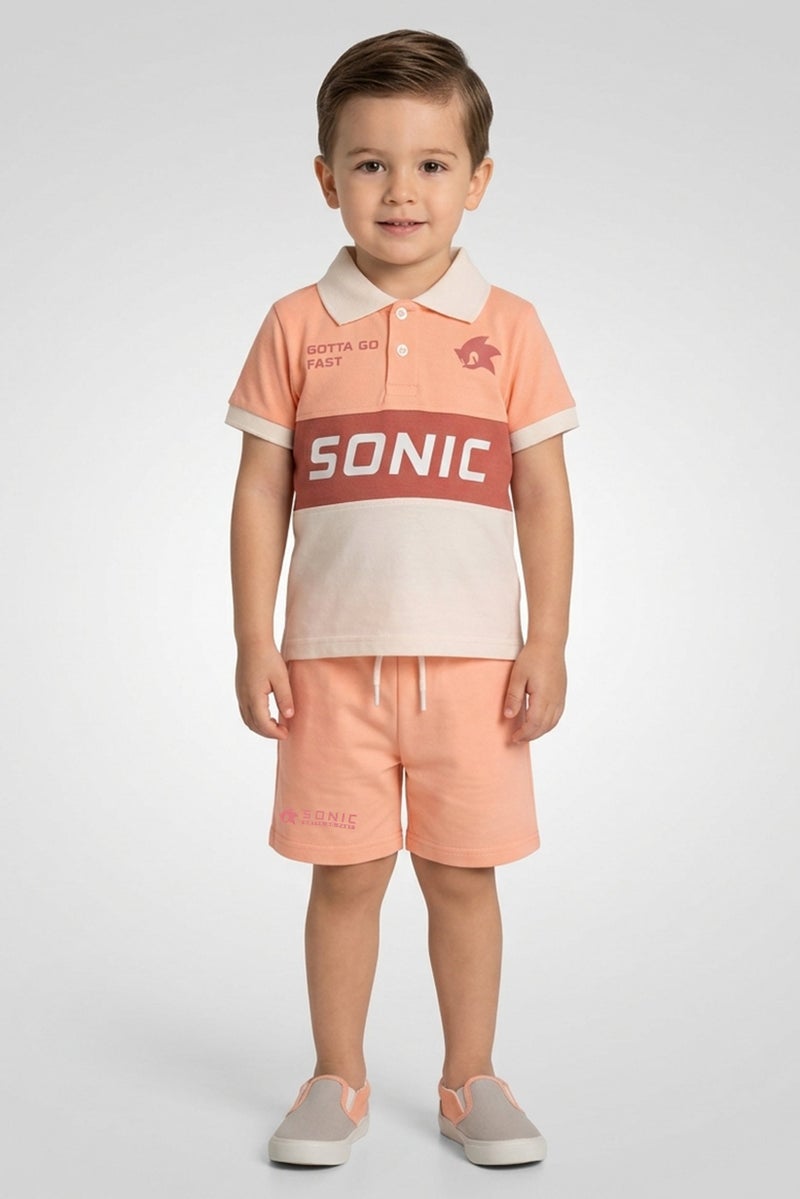 Sonic The Hedge Toddlers Boy 2 Pieces Short Sleeve Colorblock Polo Shirt And Shorts Set, Multicolor - Image 1