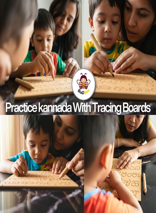 BuGBee Kannada Alphabets Learning Board Set of 2 Wooden Slate Tracing for Kids Writing Practice | Educational Smart Board Toys with Pencil for 2-5 Years | Aksharabhyasam Kit Letter Development - Image 2