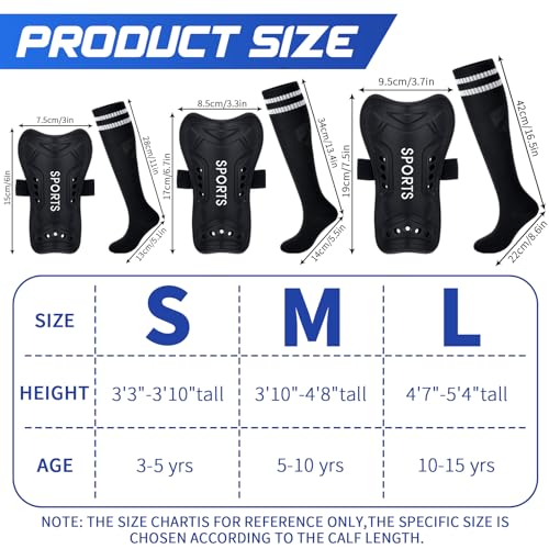Syhood Soccer Shin Guards and Socks for Toddler Kids Youth Lightweight Soccer Shin Pads Protective Defender Gear for 35 510 1015 Years Old Children Teen Boys Girls Sports GameM SizeBlack - Image 3