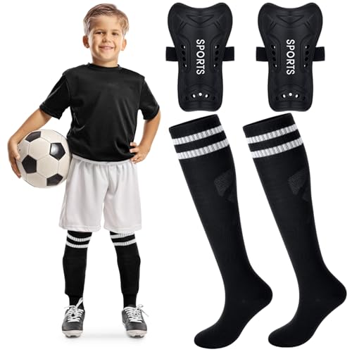 Syhood Soccer Shin Guards and Socks for Toddler Kids Youth Lightweight Soccer Shin Pads Protective Defender Gear for 35 510 1015 Years Old Children Teen Boys Girls Sports GameM SizeBlack - Image 1
