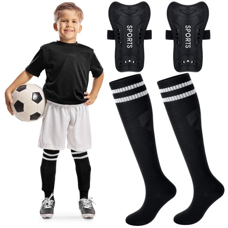 Syhood Soccer Shin Guards and Socks for Toddler Kids Youth Lightweight Soccer Shin Pads Protective Defender Gear for 35 510 1015 Years Old Children Teen Boys Girls Sports GameM SizeBlack - Image 2