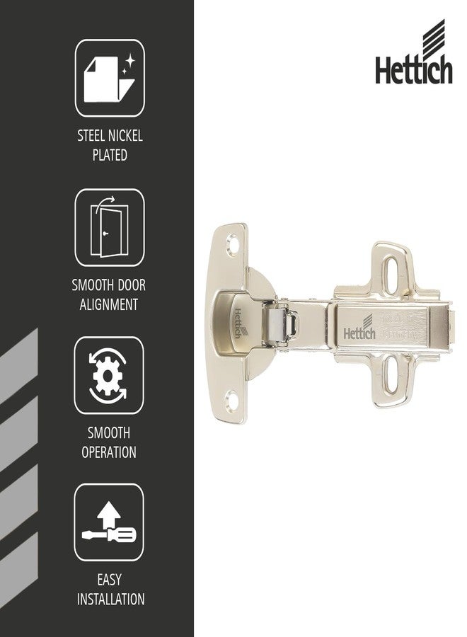 Hettich Sensys 8631i Soft Close 9.5 Crank Thick Door Hinge with Mounting Plate | Nickel Plated | for 15-32mm Doors | Screw-On Overlay | 1 Year Surface Warranty | Pack of 1 (2 Hinges) - Image 3