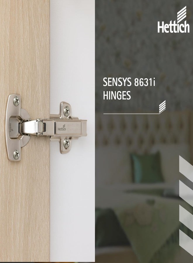 Hettich Sensys 8631i Soft Close 9.5 Crank Thick Door Hinge with Mounting Plate | Nickel Plated | for 15-32mm Doors | Screw-On Overlay | 1 Year Surface Warranty | Pack of 1 (2 Hinges) - Image 2