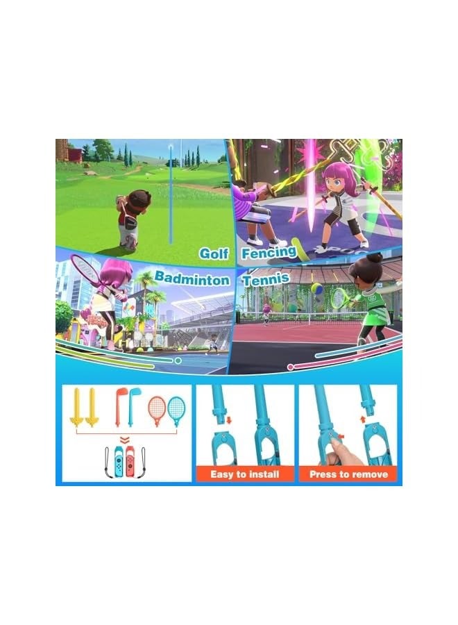 بروماس مجموعة ملحقات رياضية 16 في 1 لألعاب نينتندو سويتش مع محطة تنظيم، تتضمن نوادي الجولف ومضارب التنس والسيف ومقابض الملاكمة وأشرطة المعصم وحزام الساق وحقيبة بطاقات الألعاب - Image 2