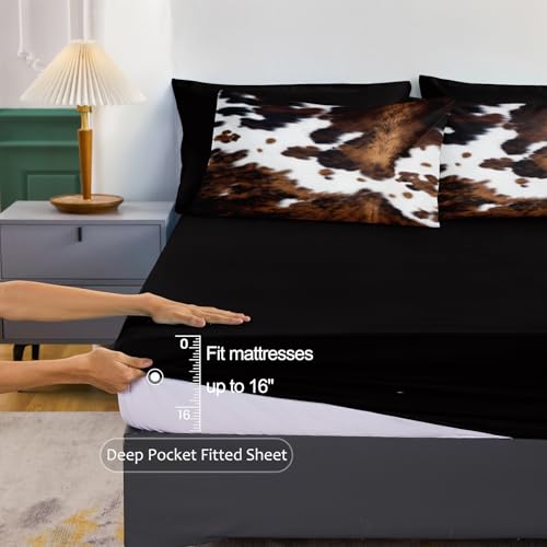 Bedbay Cow Print Comforter Set King Size Animal Skin Bedding 8 Pcs King Bed in a Bag Western Cowhide Rustic Bedding Brown Milk Cow Print Bed Set for All Seasons(Brown,King) - Image 5