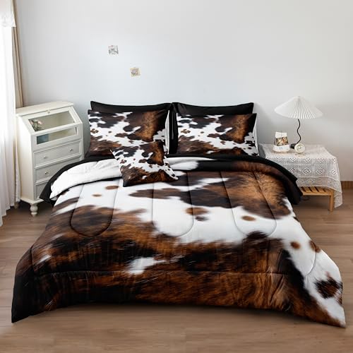 Bedbay Cow Print Comforter Set King Size Animal Skin Bedding 8 Pcs King Bed in a Bag Western Cowhide Rustic Bedding Brown Milk Cow Print Bed Set for All Seasons(Brown,King) - Image 2