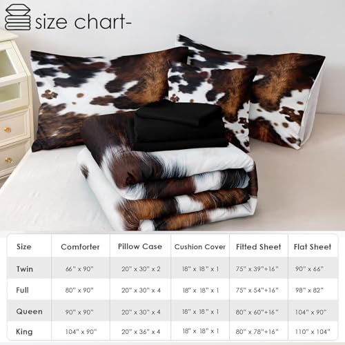 Bedbay Cow Print Comforter Set King Size Animal Skin Bedding 8 Pcs King Bed in a Bag Western Cowhide Rustic Bedding Brown Milk Cow Print Bed Set for All Seasons(Brown,King) - Image 3