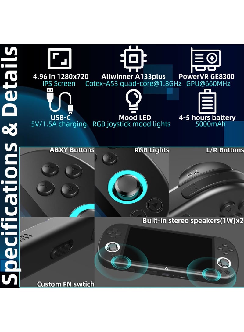 Barakah 5 inch Handheld Game Console, Open source handheld game console, 720*1280 IPS high-definition smart handheld Game Consoles, Preinstalled Emulator System, Black(Memory Card not Included) - Image 4