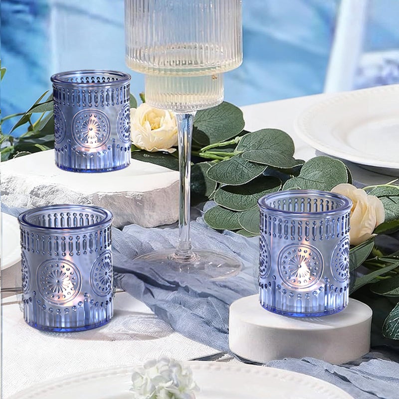 AltarreT 24 Pcs Blue Votive Candle Holders for Table Centerpiece, Vintage Glass Candle Holder Set for Wedding Decor Home Party Decoration - Image 4
