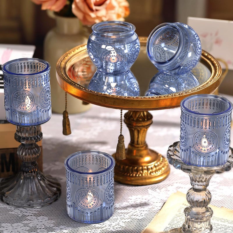 AltarreT 24 Pcs Blue Votive Candle Holders for Table Centerpiece, Vintage Glass Candle Holder Set for Wedding Decor Home Party Decoration - Image 5