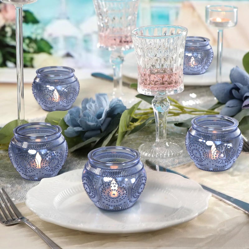 AltarreT 24 Pcs Blue Votive Candle Holders for Table Centerpiece, Vintage Glass Candle Holder Set for Wedding Decor Home Party Decoration - Image 3