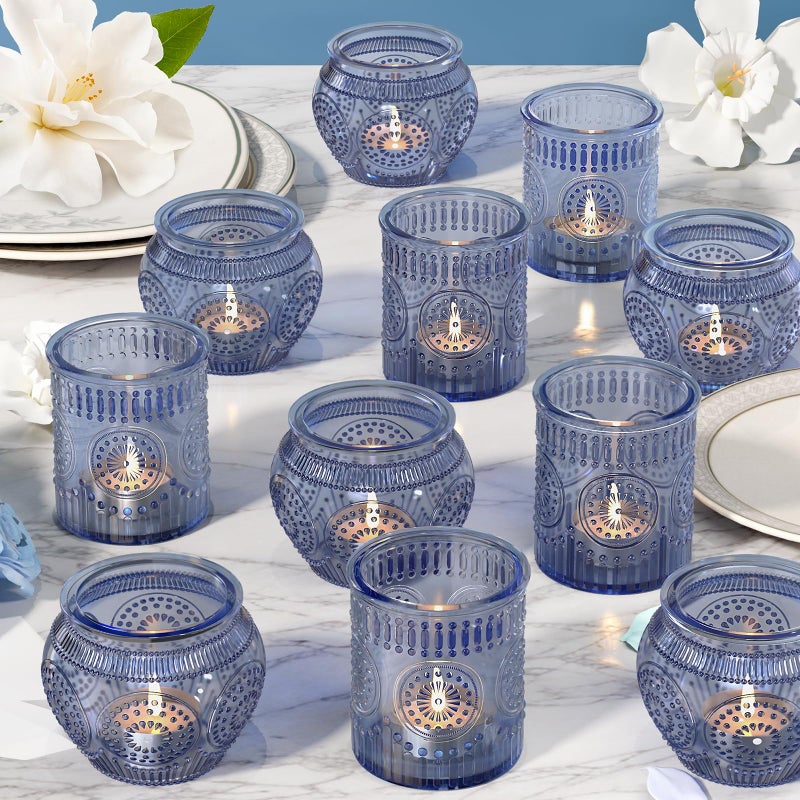 AltarreT 24 Pcs Blue Votive Candle Holders for Table Centerpiece, Vintage Glass Candle Holder Set for Wedding Decor Home Party Decoration - Image 1