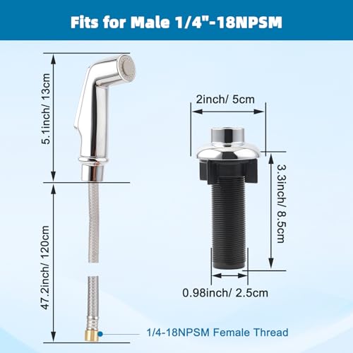 iFealClear Universal Kitchen Side Sprayer Compatible with Moen Faucet, Kitchen Sink Faucet Sprayer Replacement with Quick Connector/Hose/Holder, Pull Out Sink Sprayer Head, Easy to Install, Chrome - Image 3