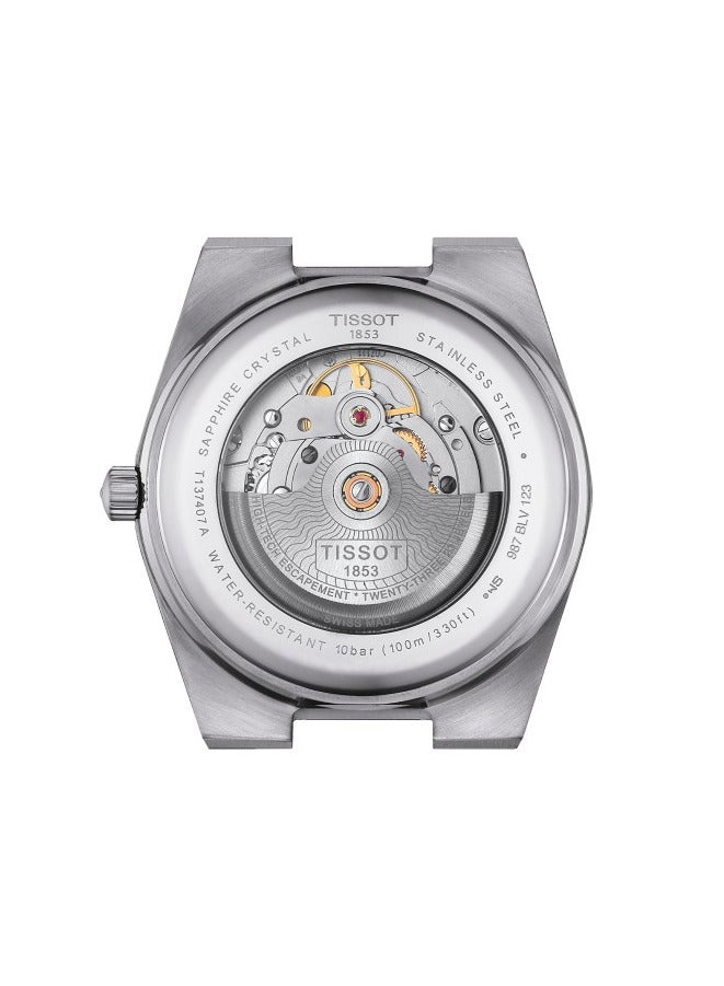 TISSOT ساعة PRX للرجال سويسرية الصنع بآلية باورماتيك بقرص فضي من الفولاذ المقاوم للصدأ بلون أزرق جليدي-كاميليون 40 مم T137.407.11.351.01 - Image 4
