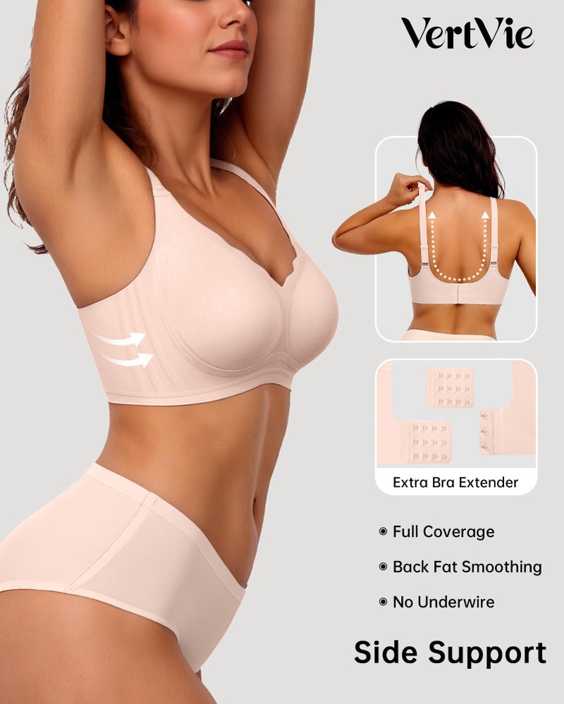 Vertvie Womens Seamless Bras No Underwire Supportive Wireless Push Up Full Coverage Bralette Comfort Scalloped T-Shirt Bra(Skin,Large) - Image 3