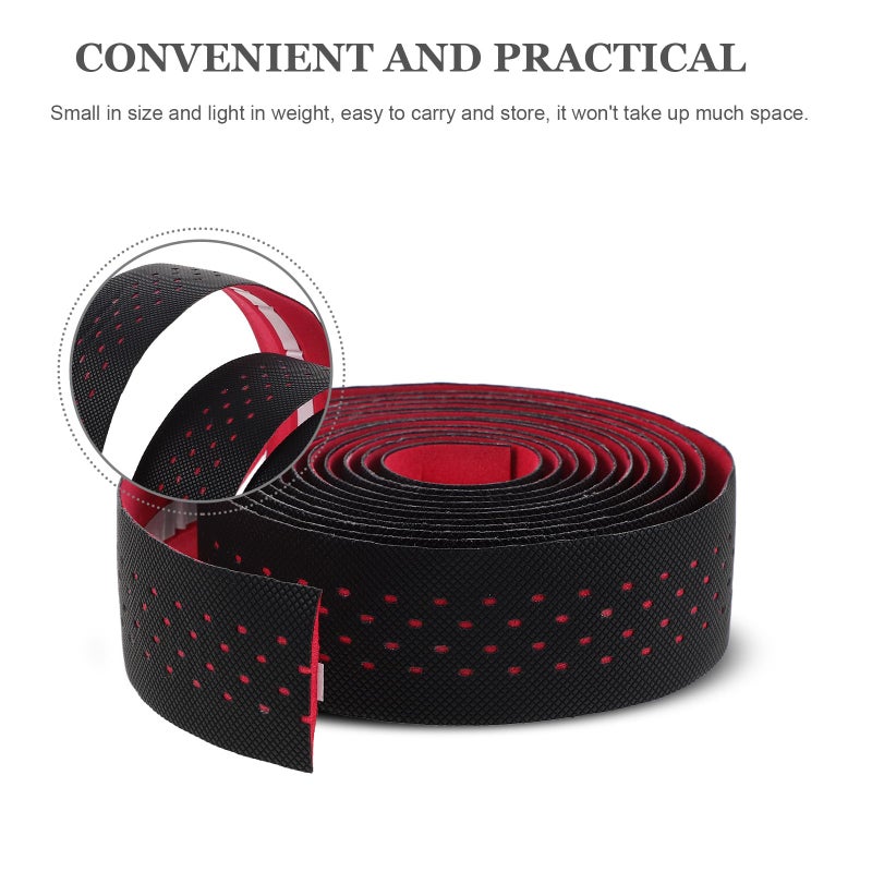 Non Slip Breathable Soft Handlebar Tape Set Red Bicycle Grip Wrap for Road Bikes - Image 4