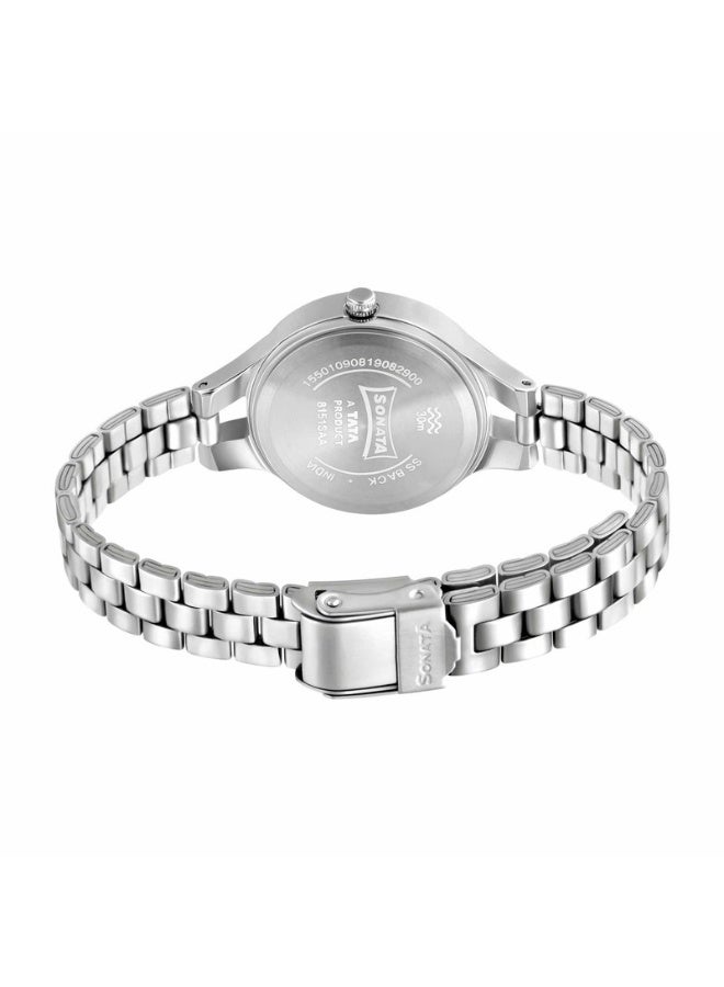 Sonata ساعة أنالوج نسائية 8151SM07 - قرص فضي، حزام من الفولاذ المقاوم للصدأ، حركة كوارتز، مقاومة للماء حتى 3 ATM، ساعة أنيقة وجاهزة للهدايا - Image 4