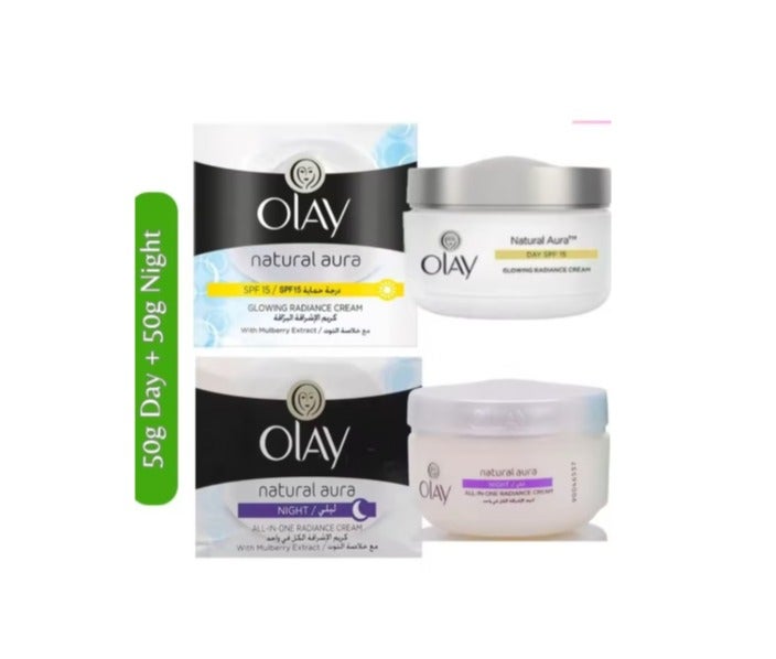 Olay Night and Day Cream Set, Natural aura All-in-One for brightening and illuminating the skin, consisting of two pieces. - Image 2