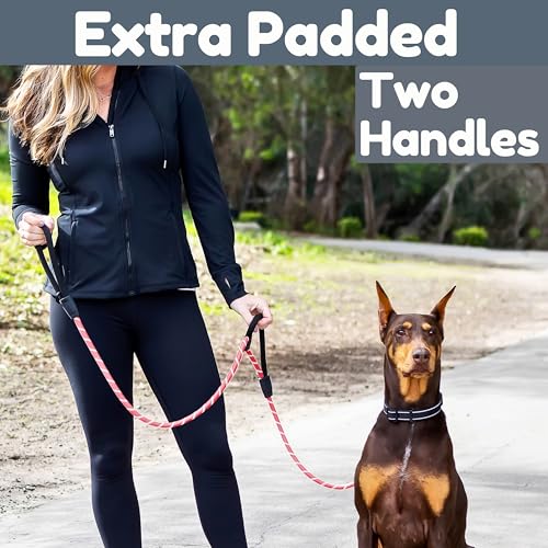 Roam Gear 6 Foot Dog Leash, Two Extra Padded Handles, Locking Carabiner Clip, Reflective for Night Visibility, Weatherproof, Heavy Duty Rope Leash, Roam Gear (Pink) - Image 2