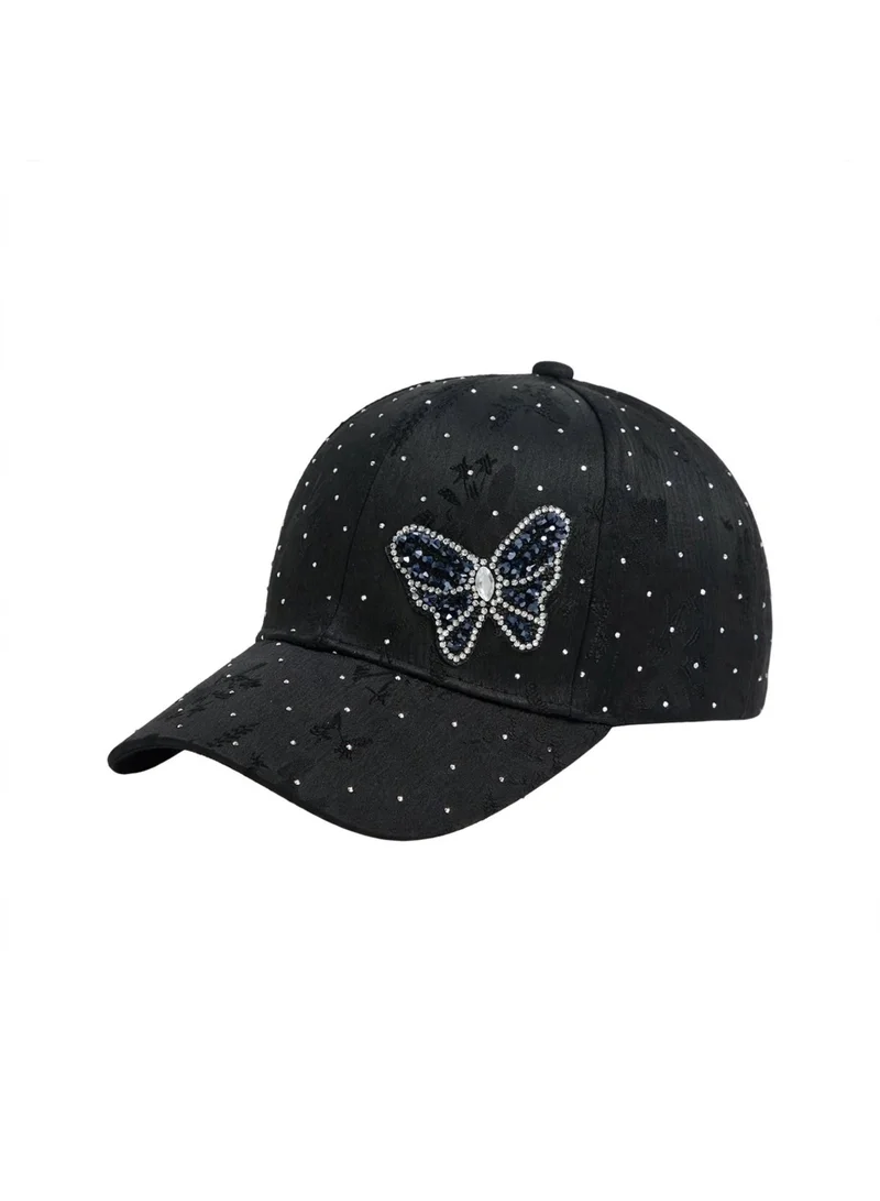Mobcos Women's Luxury Embellished Baseball Cap, Elegant Adjustable Fashion Hat for Casual Wear & Travel | Midnight Spark Butterfly
