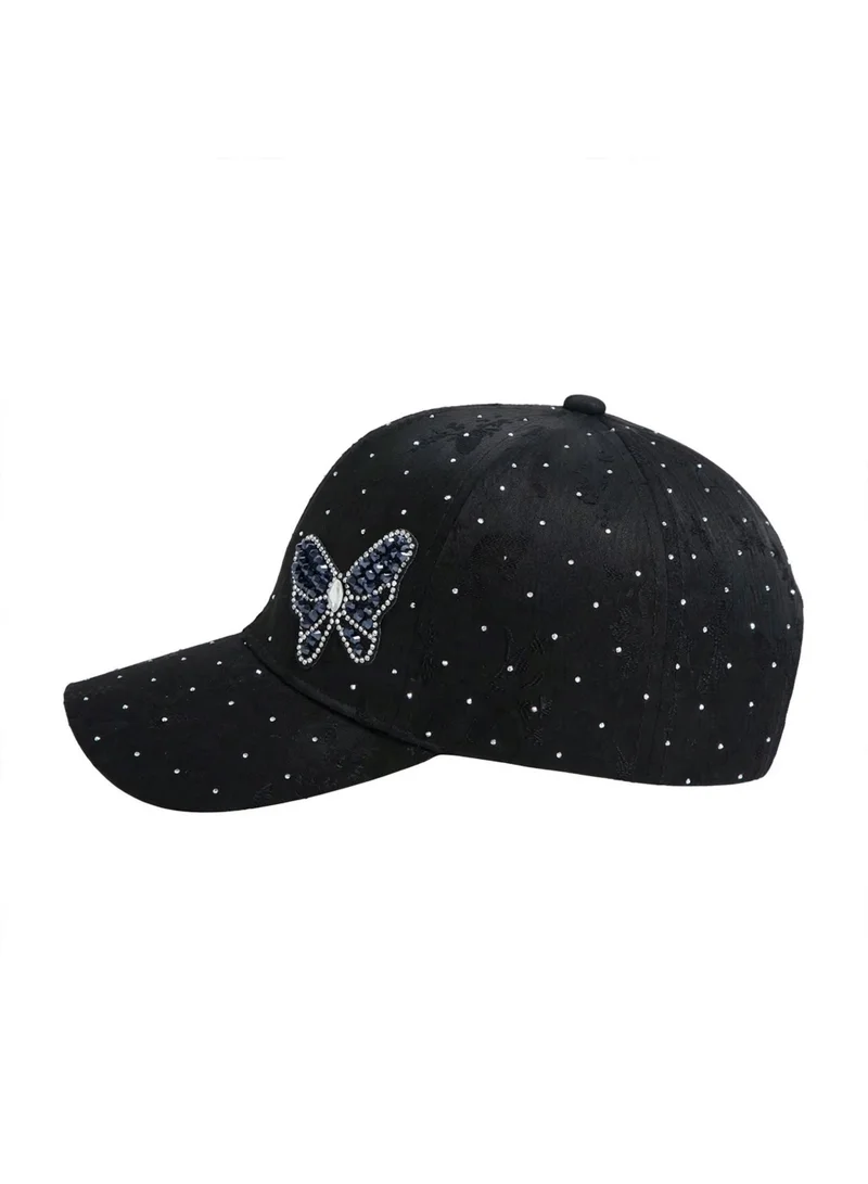 Mobcos Women's Luxury Embellished Baseball Cap, Elegant Adjustable Fashion Hat for Casual Wear & Travel | Midnight Spark Butterfly