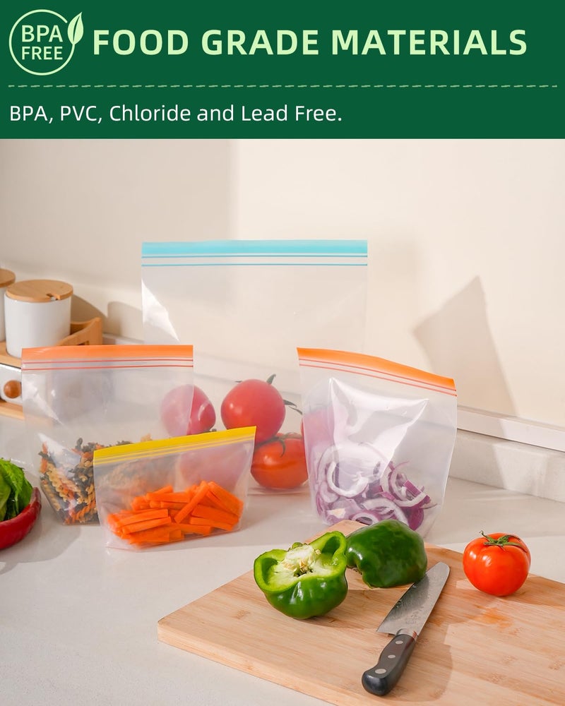 Lerine 18 Pack Reusable Freezer Bags Dishwasher Microwave Safe, Stand Up BPA Free Reusable Sandwich Bags, Silicone Free Leakproof Food Storage Bags for Meal Prep (Multicolor, 7Gallon 7Sandwich 4Snack) - Image 4