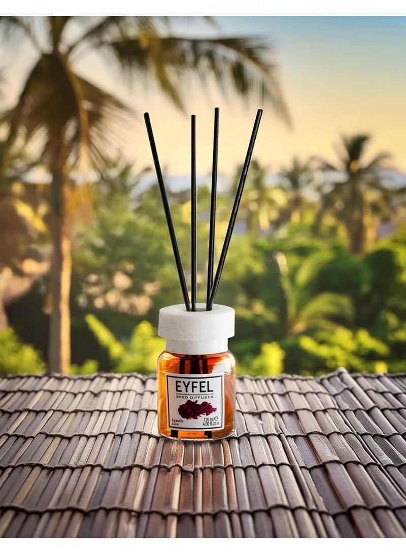 EYFEL Exotic Premium Reed Diffuser (120ml) – Long-Lasting Tropical Floral & Fruity Home Fragrance – Sophisticated Glass Bottle with Fiber Reeds - Image 2