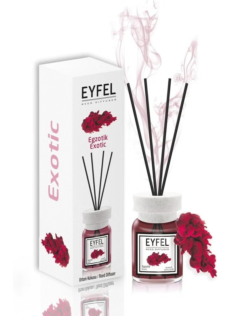 EYFEL Exotic Premium Reed Diffuser (120ml) – Long-Lasting Tropical Floral & Fruity Home Fragrance – Sophisticated Glass Bottle with Fiber Reeds - Image 1