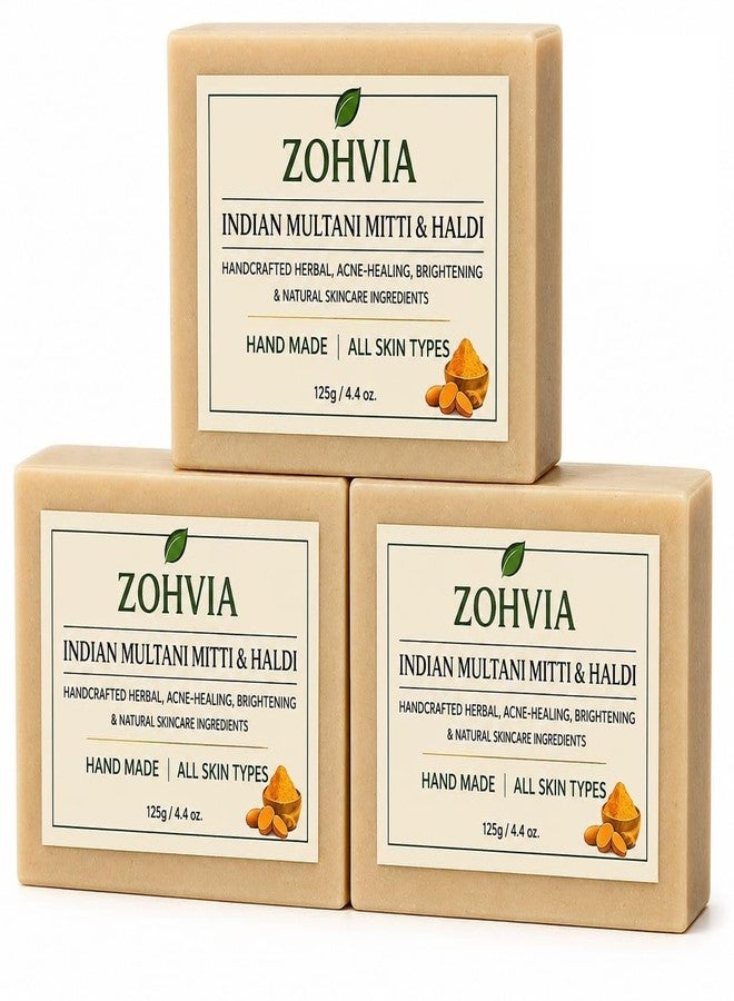 ZOHVIA مجموعة صابون الكركم من زوهفيا، 3 قطع، للوجه والجسم - صابون طين وكركم مصنوع يدويًا مع طين ملتاني وكركم بري - منظف عشبي نباتي للبشرة الدهنية والحساسة وللاستخدام اليومي - 13.2 أونصة - Image 1