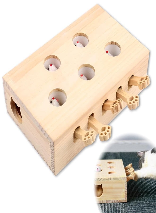 Xanadued Interactive Wooden Cat Toy, Solid Wood Toys for Indoor Cats Kitten Catch Mice Game, Cat Scratcher and Toy, Cat Interactive Toys, Cat Toy for All Ages Cats - Image 1