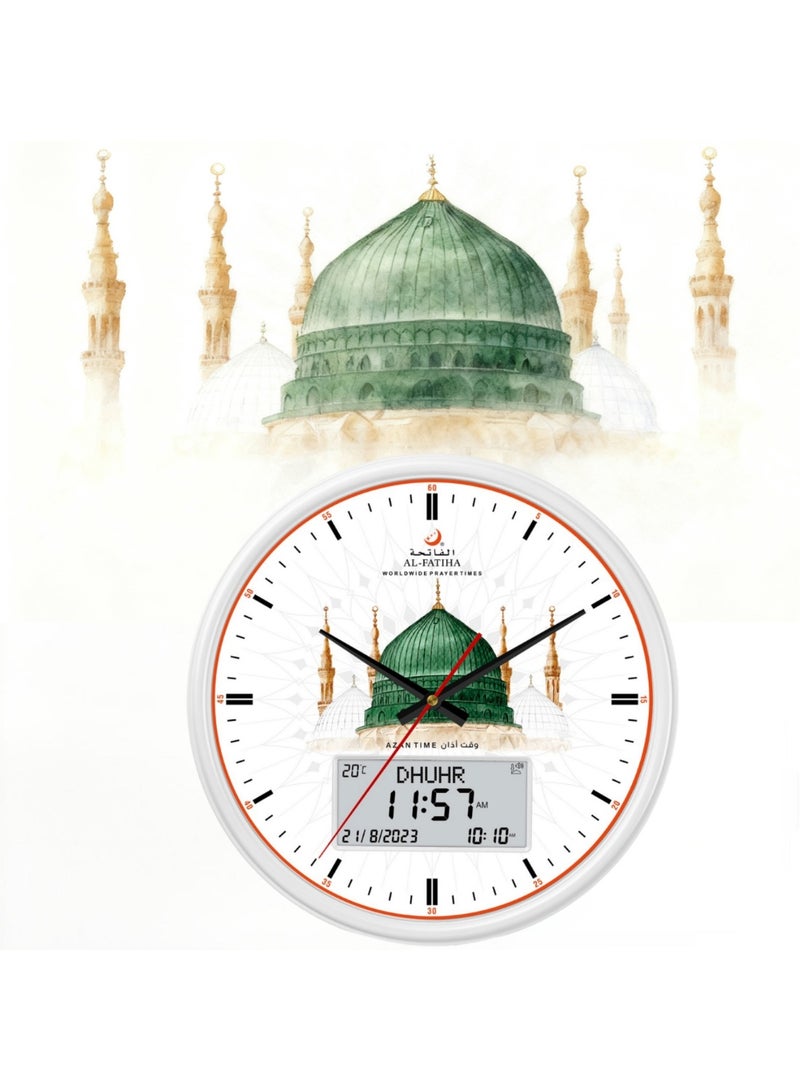 AL-FATIHA Muslim Azan Wall Clock,Muslim Prayer Time Display with Hijri & Gregorian Calendar, 8 Athan Sounds, White LCD Screen(White) - Image 1