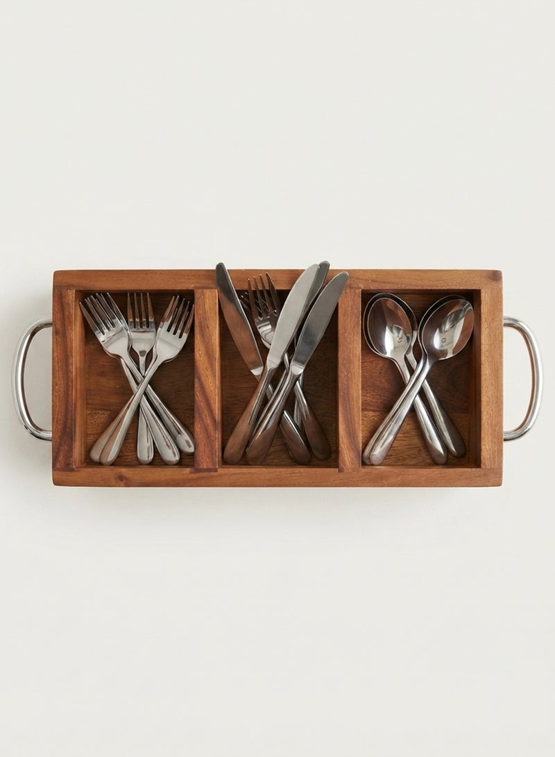 Billi Wooden Cutlery Holder with Metal Handle, Natural Wood Utensil Organizer for Kitchen, Dining Table and Countertop Storage - Image 5