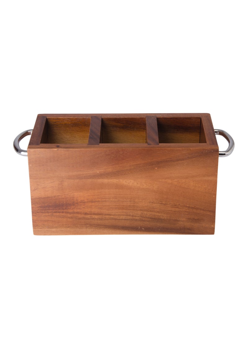Billi Wooden Cutlery Holder with Metal Handle, Natural Wood Utensil Organizer for Kitchen, Dining Table and Countertop Storage - Image 1