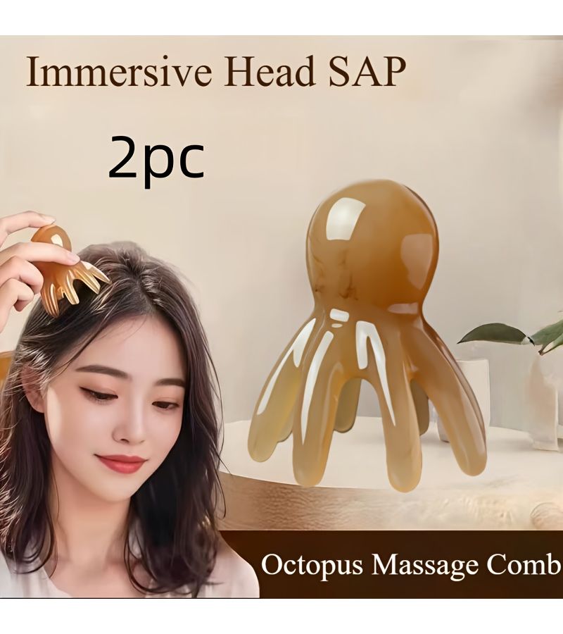 Brown Octopus Shaped Handheld Combs 2 Pack For Scalp Massage - Image 1