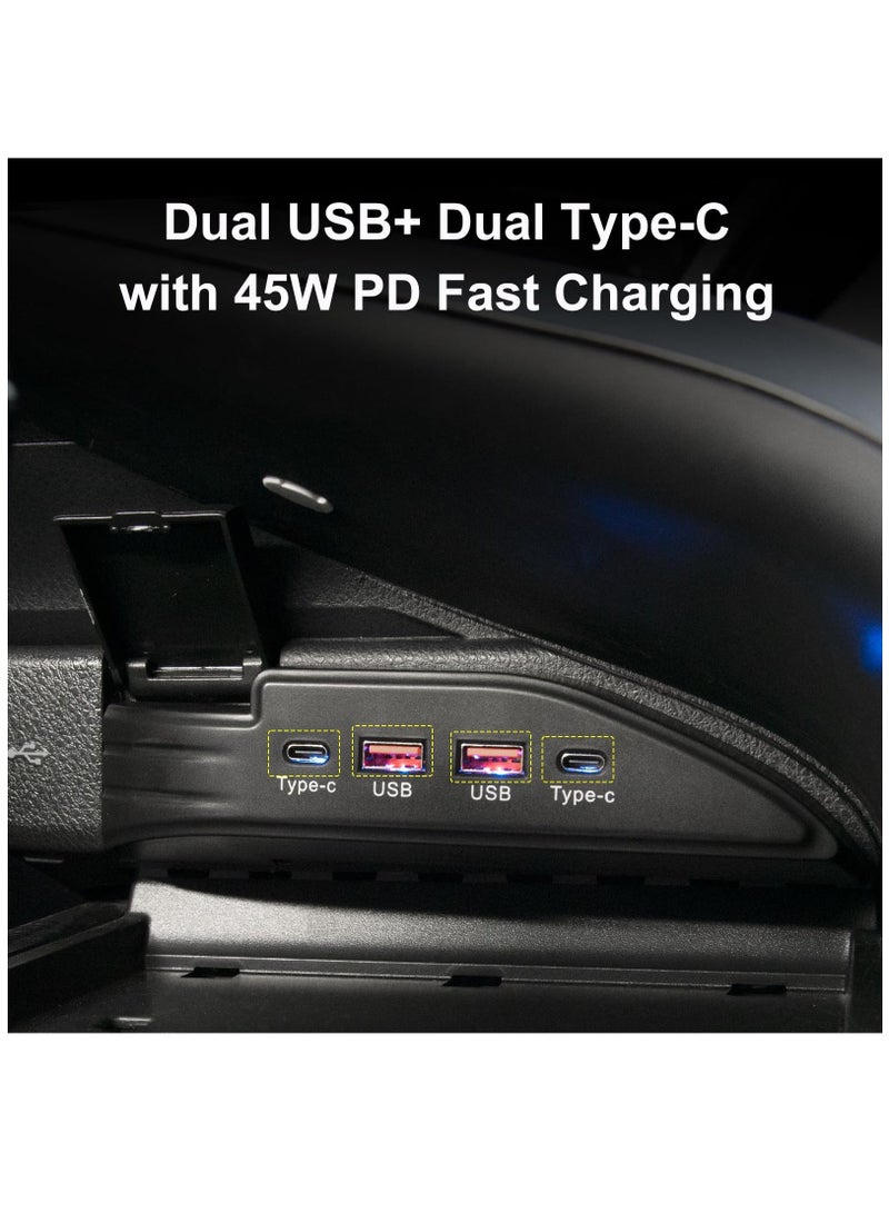 شاحن سريع بمنفذ USB مزدوج وType C متوافق مع تويوتا كامري 2017-2023، محطة شحن سريعة بقوة 45 وات، وحدة تحكم مركزية مخصصة لسيارتك - Image 4
