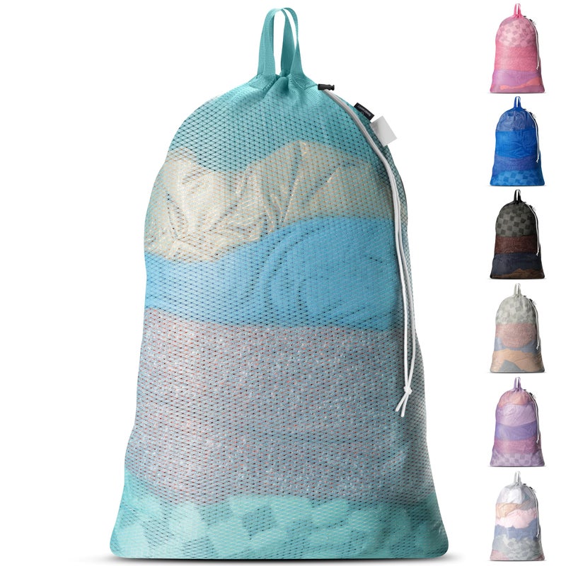 Handy Laundry Large Mesh Laundry Bags - Heavy Duty with Handles & Drawstring - Machine Washable Net Laundry Sacks for College Dorm, Camp, Travel, Bedding & Clothes Storage (Teal) - Image 1