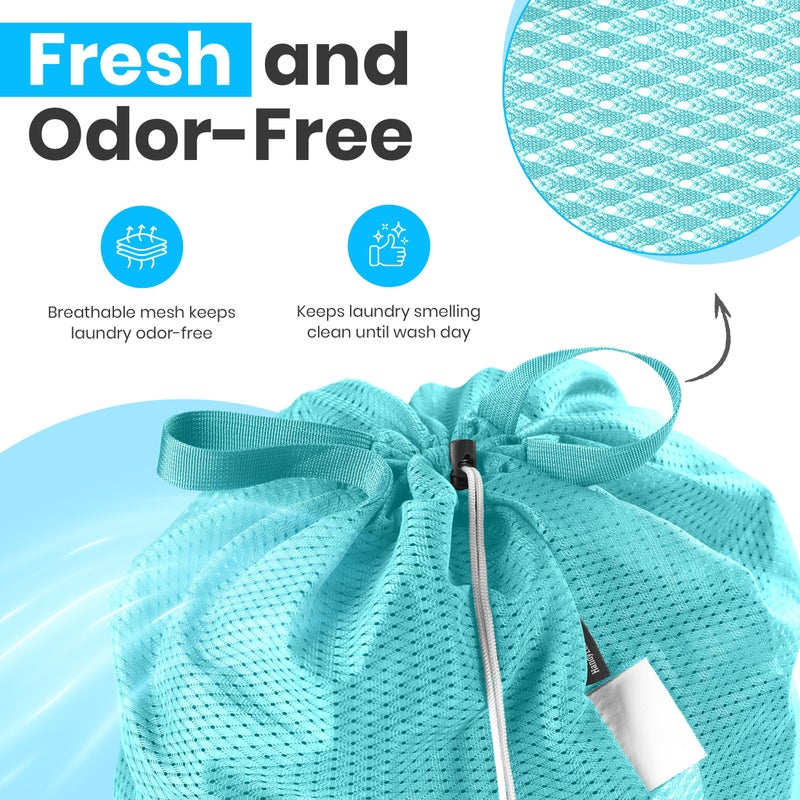 Handy Laundry Large Mesh Laundry Bags - Heavy Duty with Handles & Drawstring - Machine Washable Net Laundry Sacks for College Dorm, Camp, Travel, Bedding & Clothes Storage (Teal) - Image 5