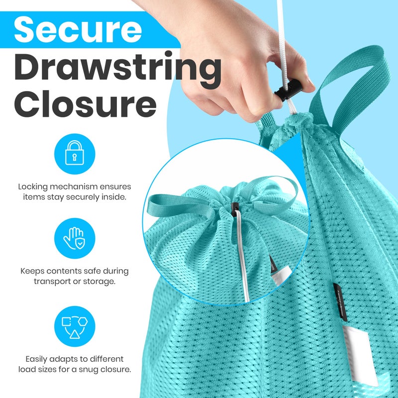 Handy Laundry Large Mesh Laundry Bags - Heavy Duty with Handles & Drawstring - Machine Washable Net Laundry Sacks for College Dorm, Camp, Travel, Bedding & Clothes Storage (Teal) - Image 3