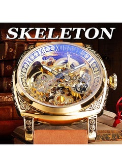 FORSINING Square Luxury Retro Mechanical Watch For Men Gorgeous Hollow Skeleton Self Wind Carved Automatic Watches Vintage Leather Strap Wristwatch Silver Dail Black Strap  - Image 3
